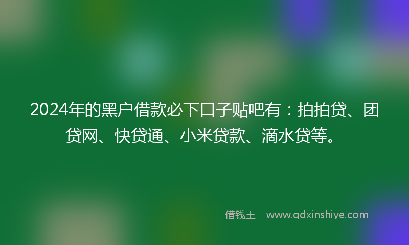 2024年的黑户借款必下口子贴吧有：拍拍贷、团贷网、快贷通、小米贷款、滴水贷等。