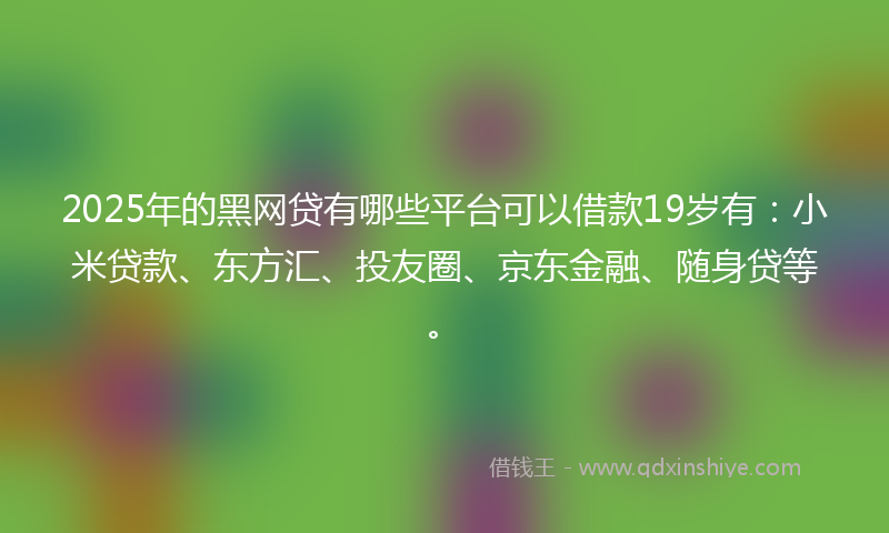 2025年的黑网贷有哪些平台可以借款19岁有：小米贷款、东方汇、投友圈、京东金融、随身贷等。