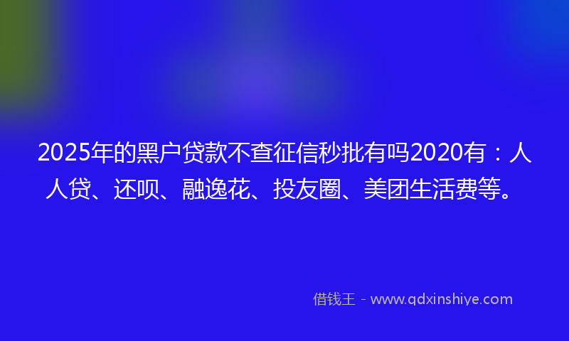 2025年的黑户贷款不查征信秒批有吗2020有：人人贷、还呗、融逸花、投友圈、美团生活费等。