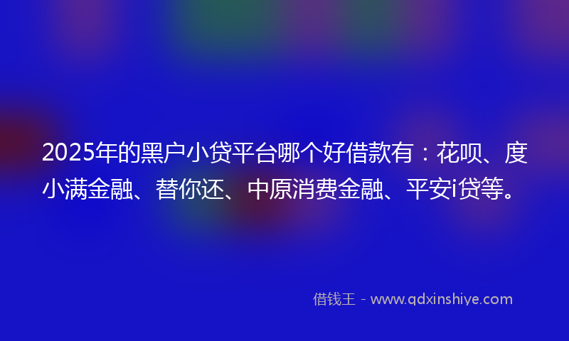 2025年的黑户小贷平台哪个好借款有：花呗、度小满金融、替你还、中原消费金融、平安i贷等。