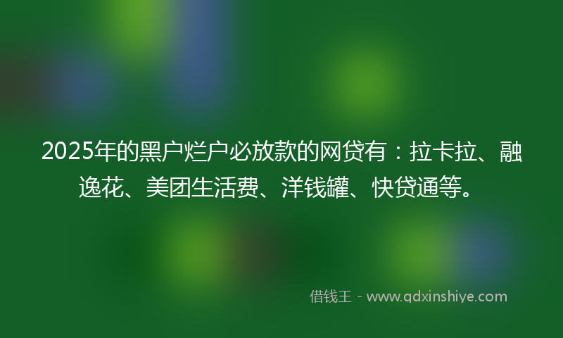 2025年的黑户烂户必放款的网贷有：拉卡拉、融逸花、美团生活费、洋钱罐、快贷通等。