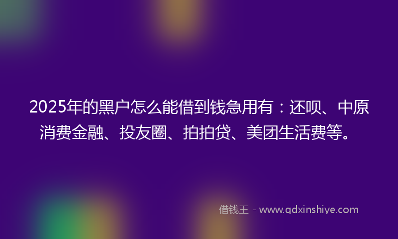 2025年的黑户怎么能借到钱急用有：还呗、中原消费金融、投友圈、拍拍贷、美团生活费等。