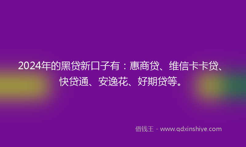 2024年的黑贷新口子有：惠商贷、维信卡卡贷、快贷通、安逸花、好期贷等。