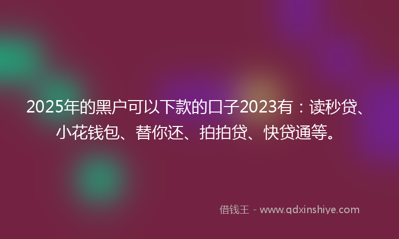 2025年的黑户可以下款的口子2023有：读秒贷、小花钱包、替你还、拍拍贷、快贷通等。