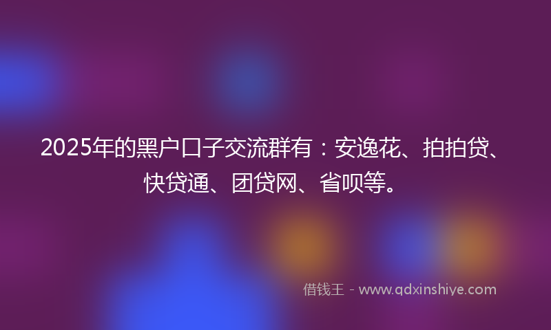2025年的黑户口子交流群有：安逸花、拍拍贷、快贷通、团贷网、省呗等。
