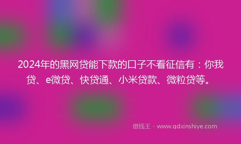 2024年的黑网贷能下款的口子不看征信有：你我贷、e微贷、快贷通、小米贷款、微粒贷等。