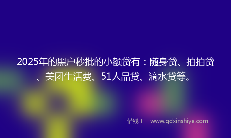 2025年的黑户秒批的小额贷有：随身贷、拍拍贷、美团生活费、51人品贷、滴水贷等。