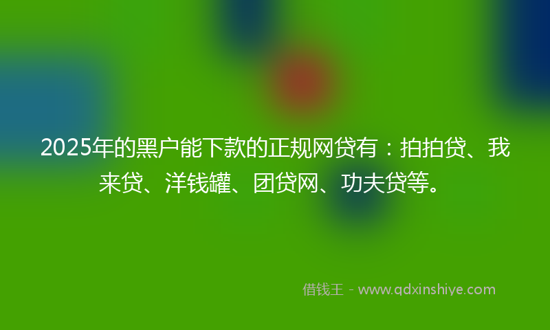 2025年的黑户能下款的正规网贷有：拍拍贷、我来贷、洋钱罐、团贷网、功夫贷等。