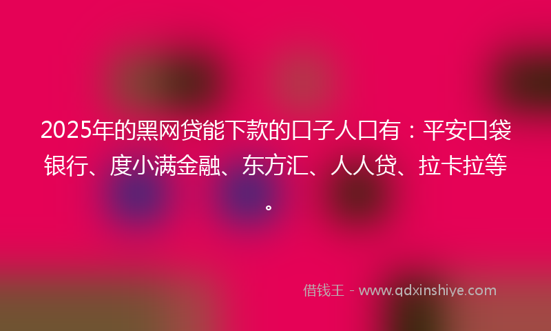 2025年的黑网贷能下款的口子人口有：平安口袋银行、度小满金融、东方汇、人人贷、拉卡拉等。