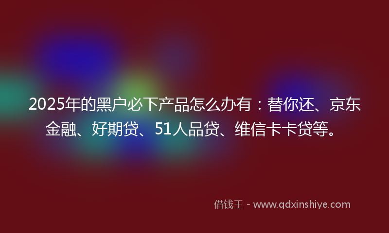 2025年的黑户必下产品怎么办有：替你还、京东金融、好期贷、51人品贷、维信卡卡贷等。