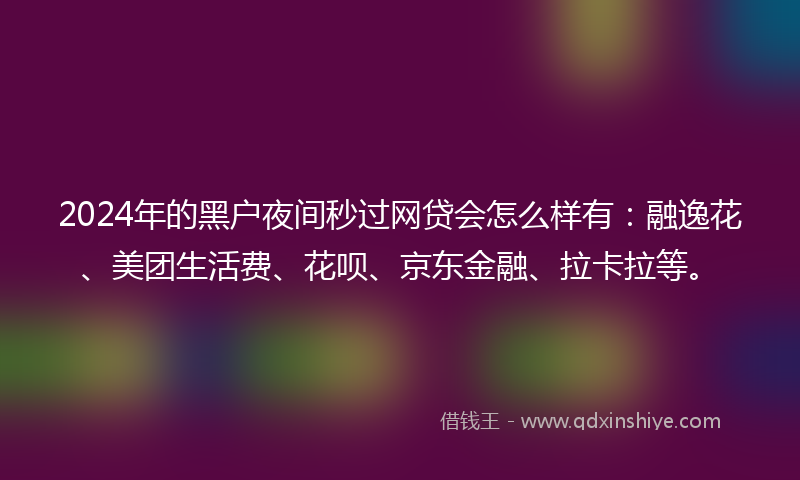 2024年的黑户夜间秒过网贷会怎么样有：融逸花、美团生活费、花呗、京东金融、拉卡拉等。