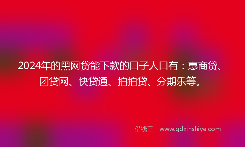2024年的黑网贷能下款的口子人口有：惠商贷、团贷网、快贷通、拍拍贷、分期乐等。