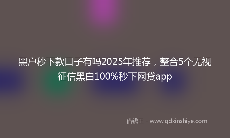 黑户秒下款口子有吗2025年推荐，整合5个无视征信黑白100%秒下网贷app