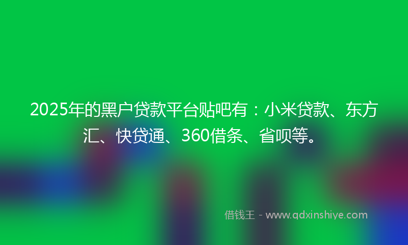 2025年的黑户贷款平台贴吧有：小米贷款、东方汇、快贷通、360借条、省呗等。