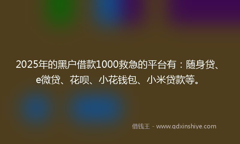 2025年的黑户借款1000救急的平台有：随身贷、e微贷、花呗、小花钱包、小米贷款等。