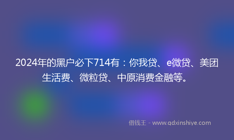 2024年的黑户必下714有：你我贷、e微贷、美团生活费、微粒贷、中原消费金融等。