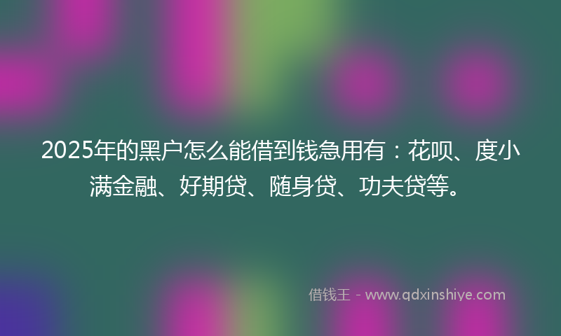 2025年的黑户怎么能借到钱急用有：花呗、度小满金融、好期贷、随身贷、功夫贷等。