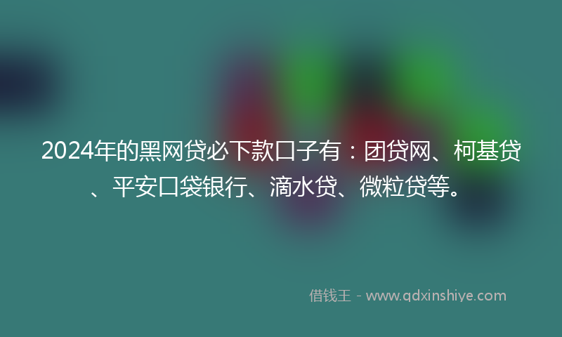 2024年的黑网贷必下款口子有：团贷网、柯基贷、平安口袋银行、滴水贷、微粒贷等。