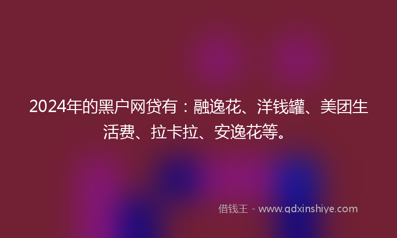 2024年的黑户网贷有：融逸花、洋钱罐、美团生活费、拉卡拉、安逸花等。