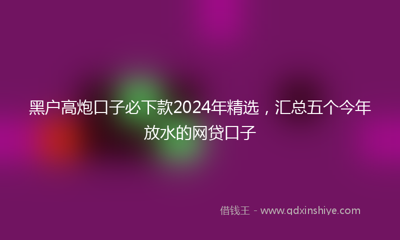 黑户高炮口子必下款2024年精选，汇总五个今年放水的网贷口子