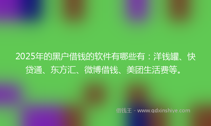 2025年的黑户借钱的软件有哪些有：洋钱罐、快贷通、东方汇、微博借钱、美团生活费等。