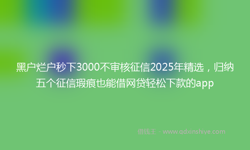 黑户烂户秒下3000不审核征信2025年精选，归纳五个征信瑕疵也能借网贷轻松下款的app