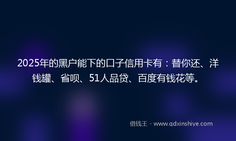 2025年的黑户能下的口子信用卡有：替你还、洋钱罐、省呗、51人品贷、百度有钱花等。