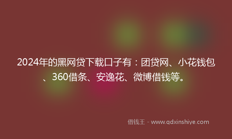 2024年的黑网贷下载口子有：团贷网、小花钱包、360借条、安逸花、微博借钱等。