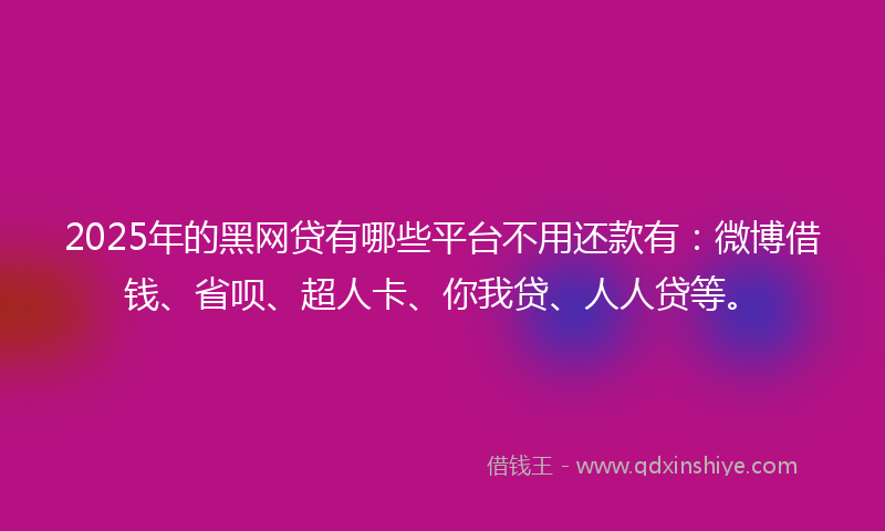 2025年的黑网贷有哪些平台不用还款有：微博借钱、省呗、超人卡、你我贷、人人贷等。