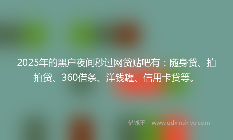 2025年的黑户夜间秒过网贷贴吧有：随身贷、拍拍贷、360借条、洋钱罐、信用卡贷等。