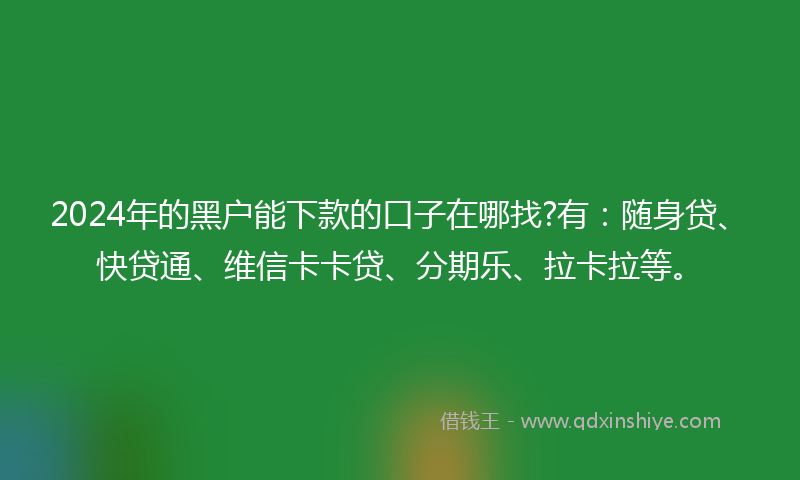 2024年的黑户能下款的口子在哪找?有：随身贷、快贷通、维信卡卡贷、分期乐、拉卡拉等。