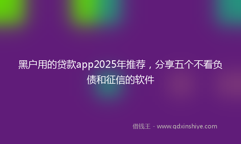 黑户用的贷款app2025年推荐，分享五个不看负债和征信的软件
