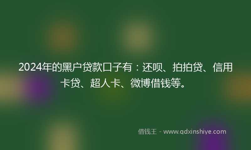 2024年的黑户贷款口子有：还呗、拍拍贷、信用卡贷、超人卡、微博借钱等。