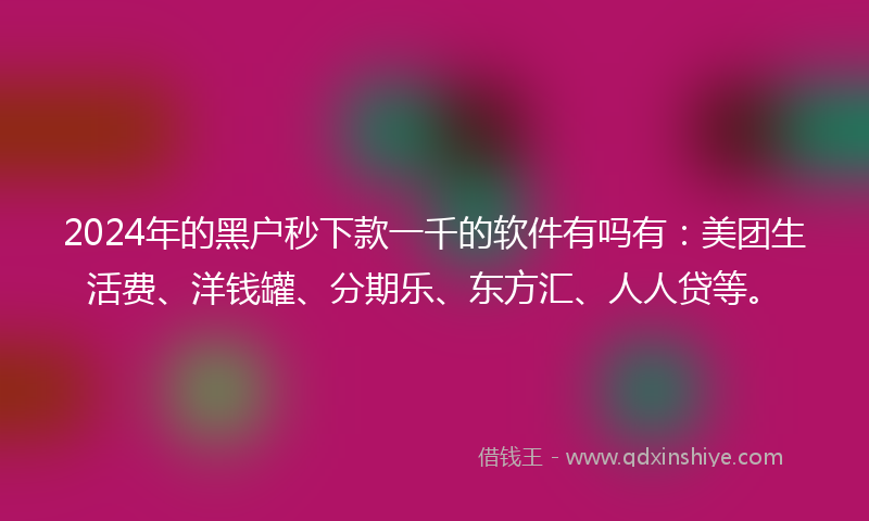 2024年的黑户秒下款一千的软件有吗有：美团生活费、洋钱罐、分期乐、东方汇、人人贷等。