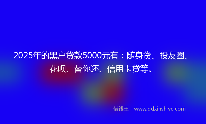 2025年的黑户贷款5000元有：随身贷、投友圈、花呗、替你还、信用卡贷等。