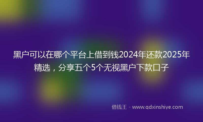 黑户可以在哪个平台上借到钱2024年还款2025年精选，分享五个5个无视黑户下款口子