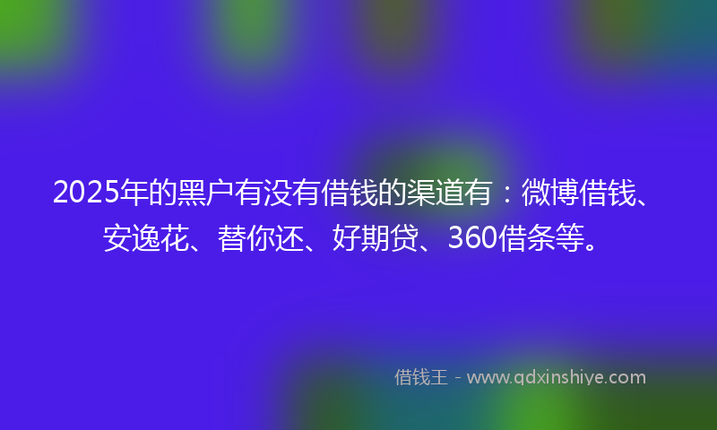2025年的黑户有没有借钱的渠道有：微博借钱、安逸花、替你还、好期贷、360借条等。