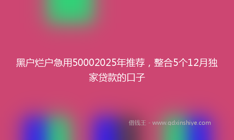 黑户烂户急用50002025年推荐，整合5个12月独家贷款的口子