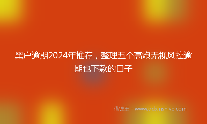 黑户逾期2024年推荐，整理五个高炮无视风控逾期也下款的口子