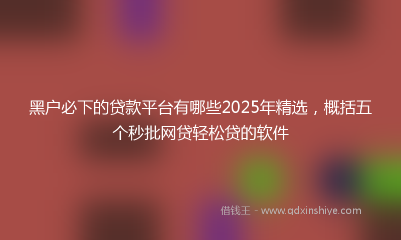 黑户必下的贷款平台有哪些2025年精选，概括五个秒批网贷轻松贷的软件