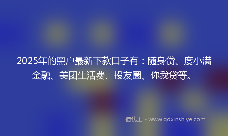 2025年的黑户最新下款口子有：随身贷、度小满金融、美团生活费、投友圈、你我贷等。