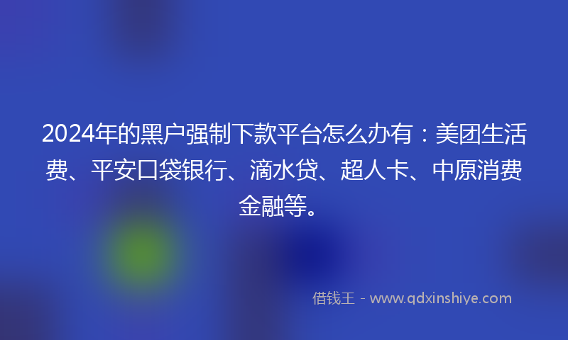 2024年的黑户强制下款平台怎么办有：美团生活费、平安口袋银行、滴水贷、超人卡、中原消费金融等。