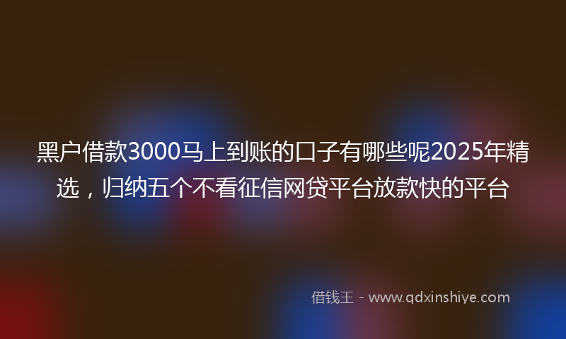 黑户借款3000马上到账的口子有哪些呢2025年精选，归纳五个不看征信网贷平台放款快的平台