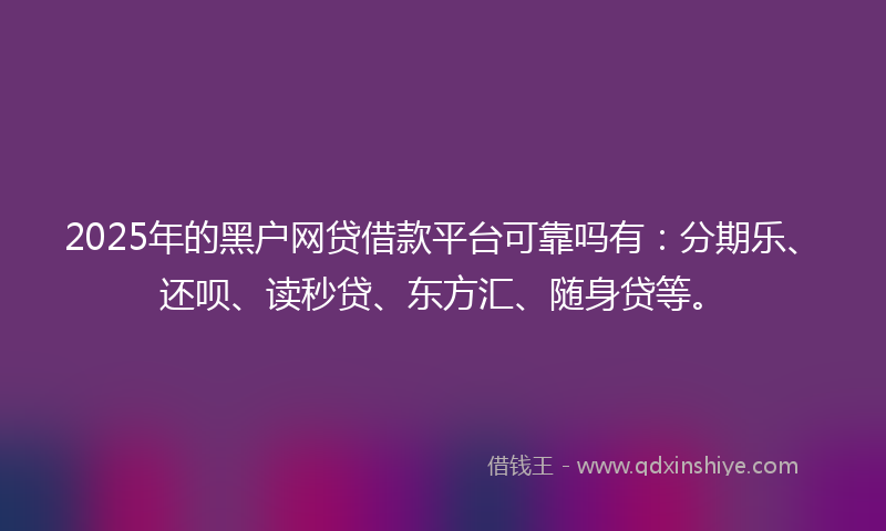 2025年的黑户网贷借款平台可靠吗有：分期乐、还呗、读秒贷、东方汇、随身贷等。