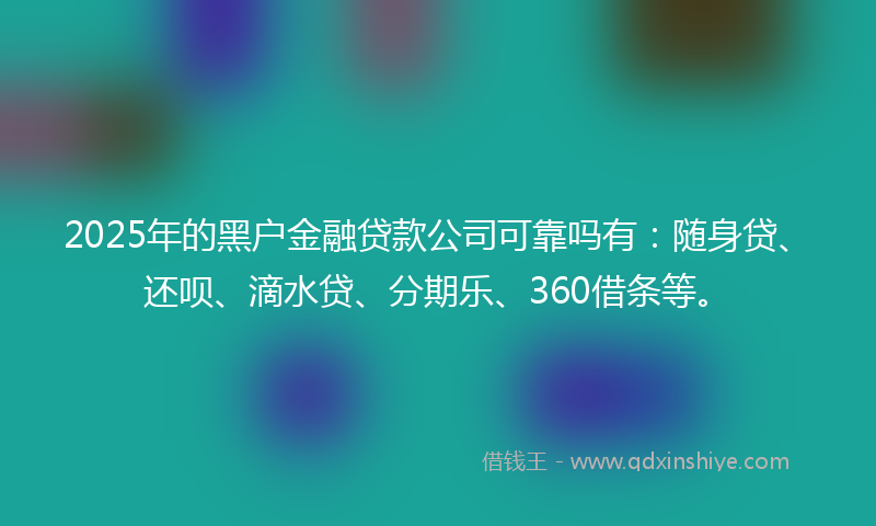 2025年的黑户金融贷款公司可靠吗有：随身贷、还呗、滴水贷、分期乐、360借条等。