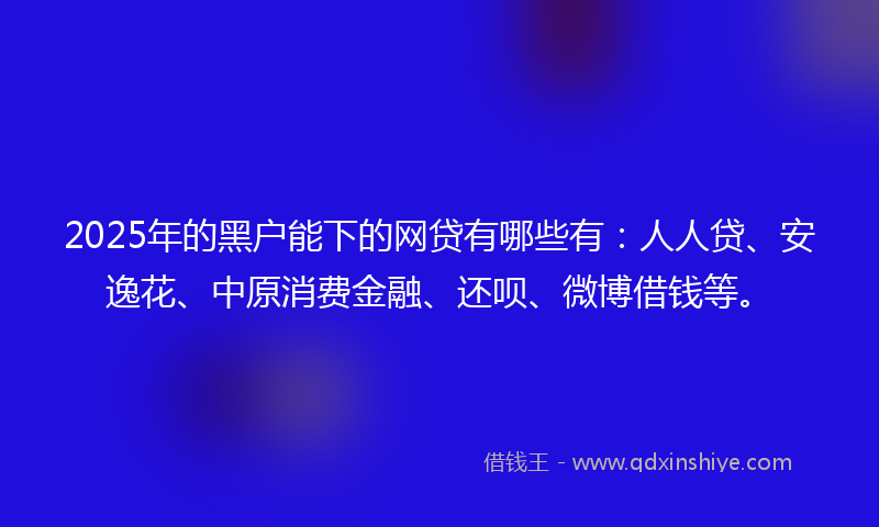2025年的黑户能下的网贷有哪些有：人人贷、安逸花、中原消费金融、还呗、微博借钱等。