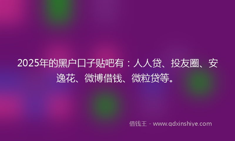 2025年的黑户口子贴吧有：人人贷、投友圈、安逸花、微博借钱、微粒贷等。