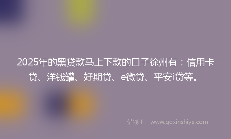 2025年的黑贷款马上下款的口子徐州有：信用卡贷、洋钱罐、好期贷、e微贷、平安i贷等。