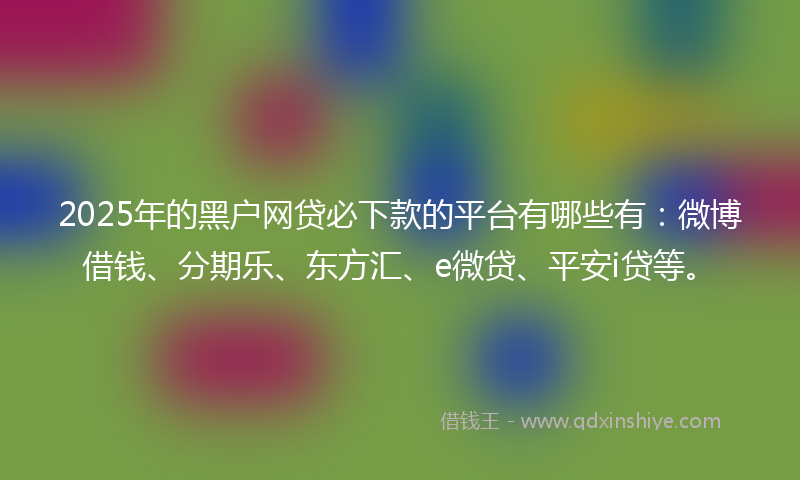 2025年的黑户网贷必下款的平台有哪些有：微博借钱、分期乐、东方汇、e微贷、平安i贷等。