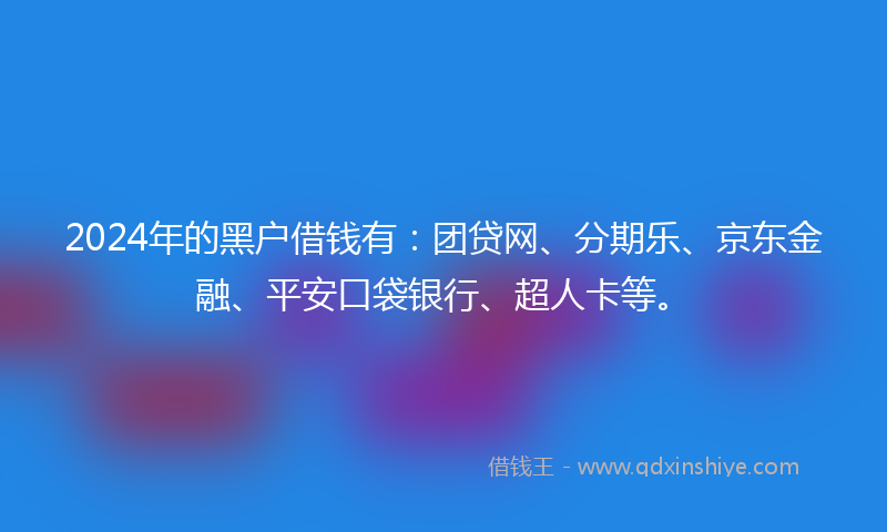 2024年的黑户借钱有：团贷网、分期乐、京东金融、平安口袋银行、超人卡等。